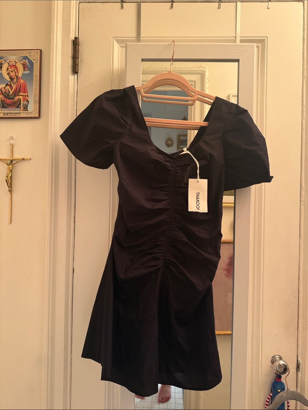 Thakoon Black Ruched Puff-Sleeve Mini Dress Sz 0